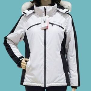 Spyder Women's Weatherproof Ski Jacket Detachable Fur Lined Black & White sz S